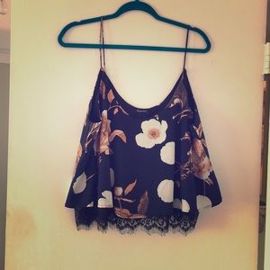Navy Chiffon and Lace Spaghetti-Strap Blouse - XL